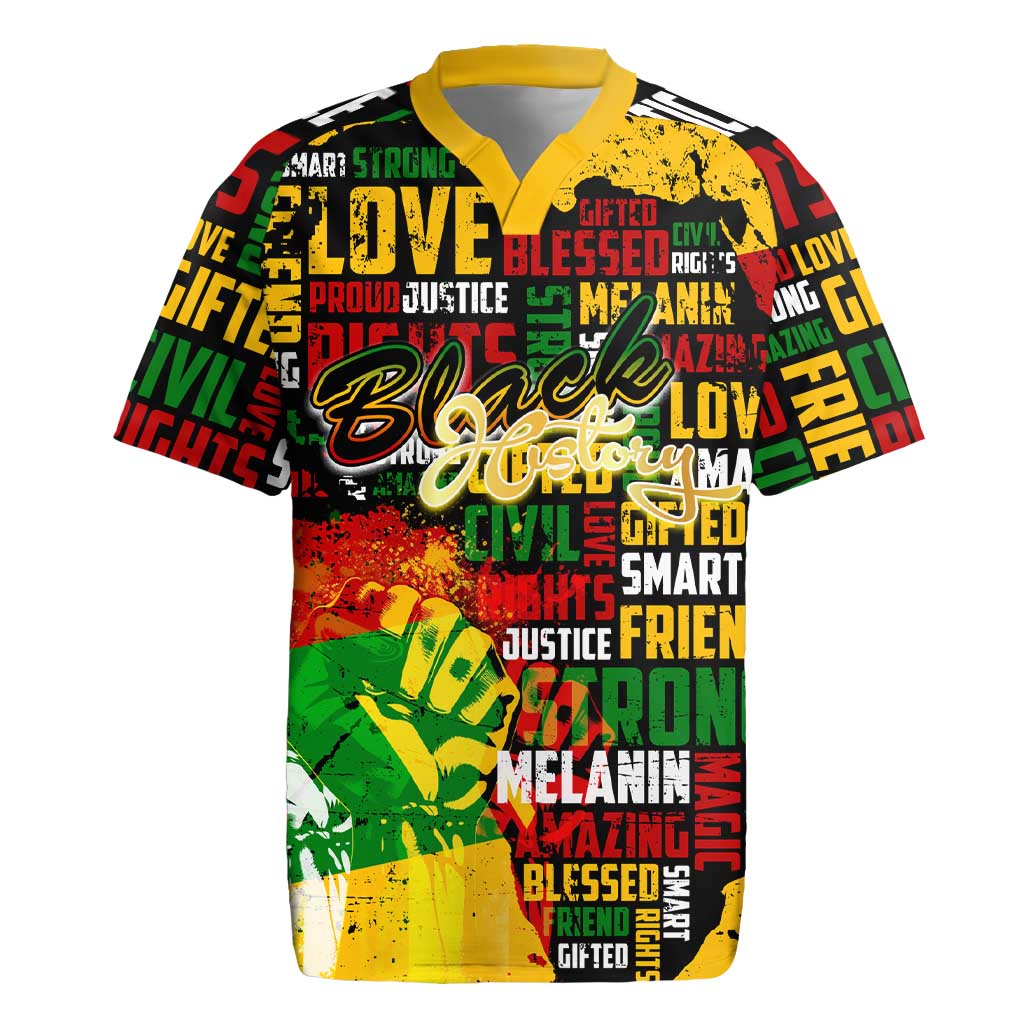 Black History Month Africa Rugby Jersey Strength Love and Justice Typography