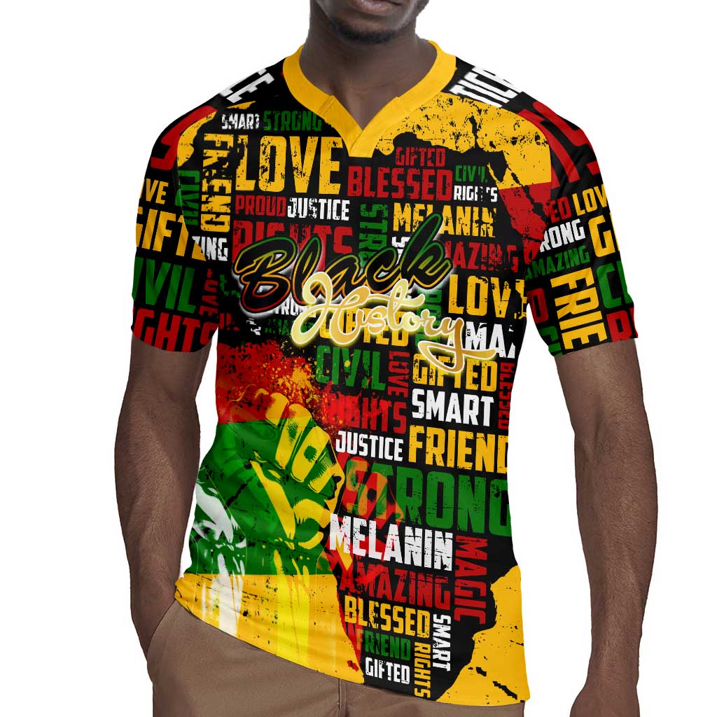 Black History Month Africa Rugby Jersey Strength Love and Justice Typography