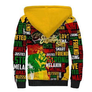 Black History Month Africa Sherpa Hoodie Strength Love and Justice Typography