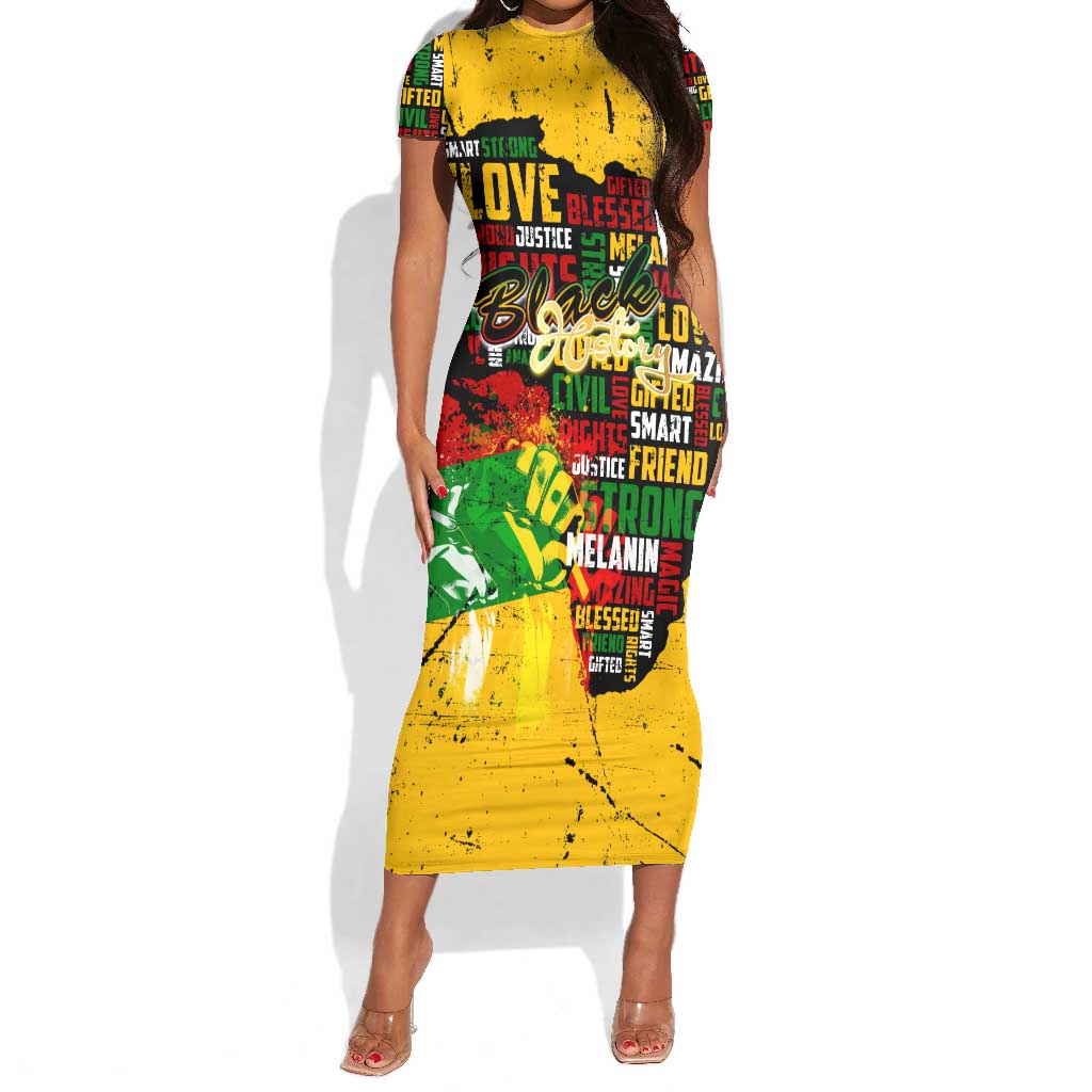 Black History Month Africa Short Sleeve Bodycon Dress Strength Love and Justice Typography DT02