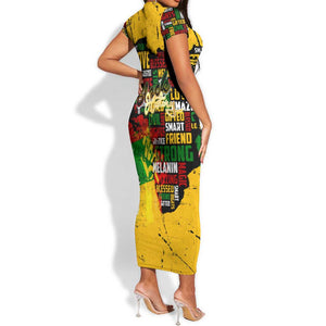 Black History Month Africa Short Sleeve Bodycon Dress Strength Love and Justice Typography DT02