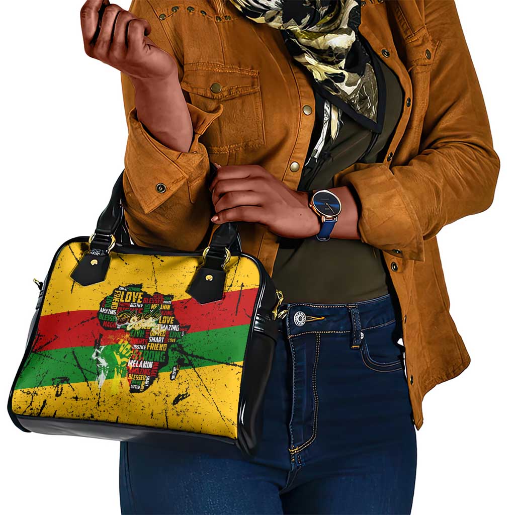 Black History Month Africa Shoulder Handbag Strength Love and Justice Typography