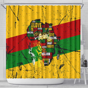 Black History Month Africa Shower Curtain Strength Love and Justice Typography