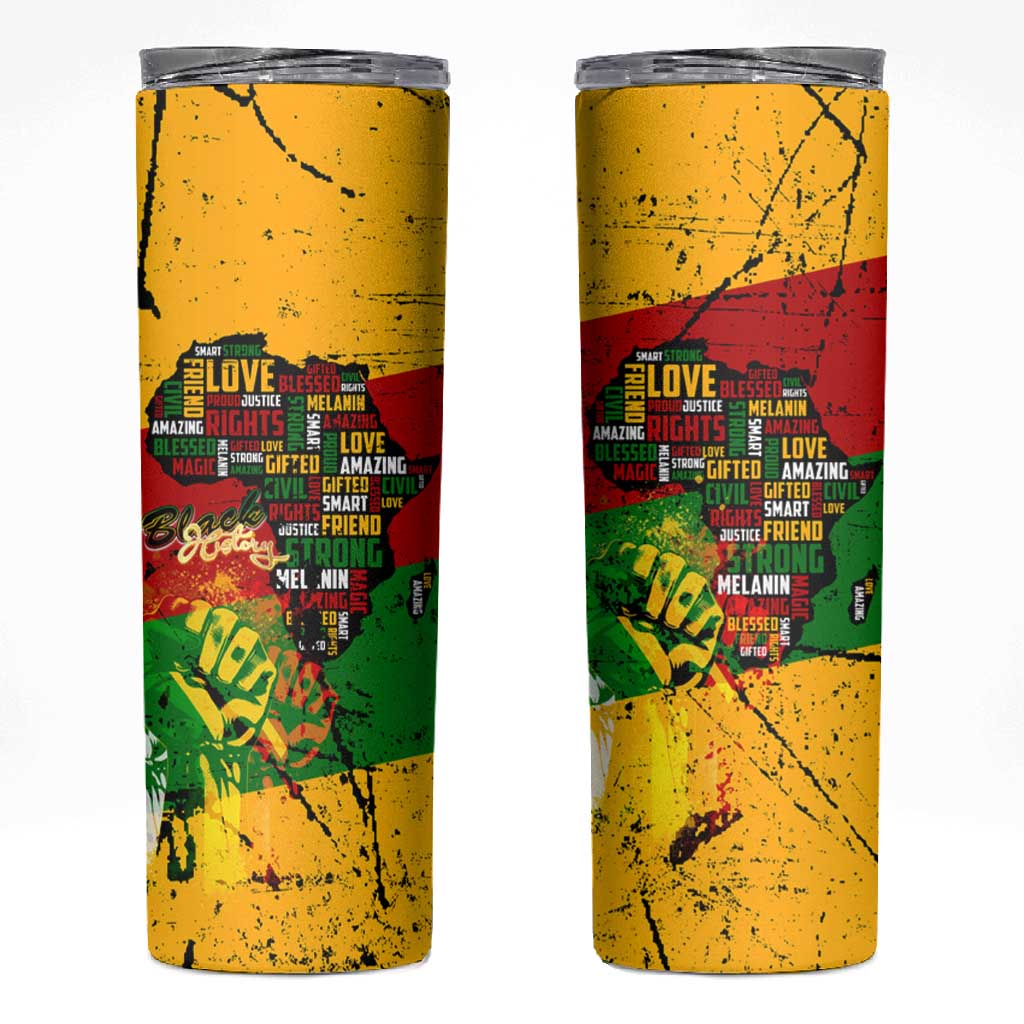 Black History Month Africa Skinny Tumbler Strength Love and Justice Typography