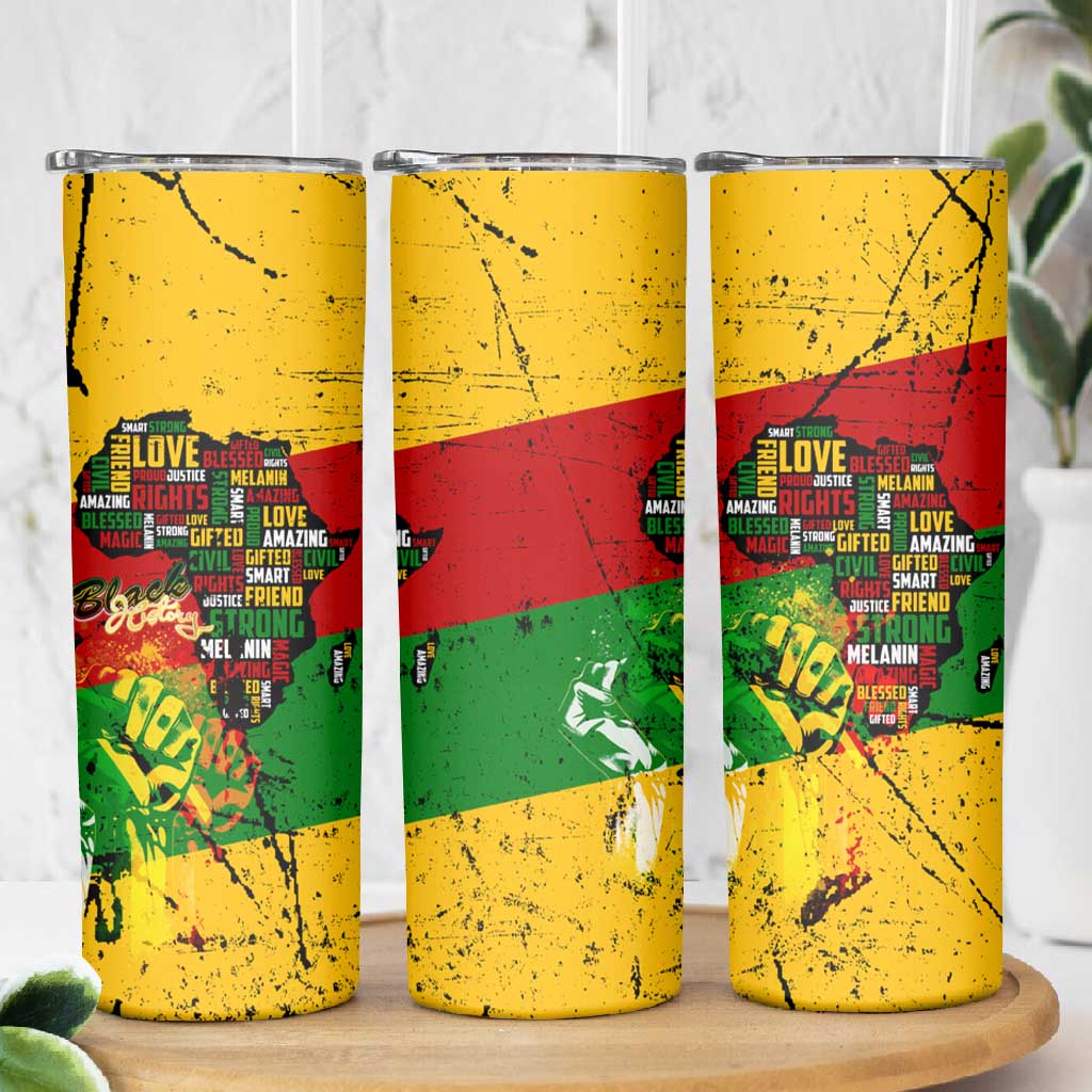 Black History Month Africa Skinny Tumbler Strength Love and Justice Typography