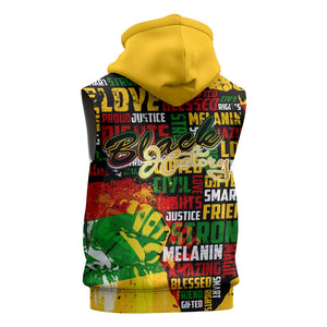 Black History Month Africa Sleeveless Hoodie Strength Love and Justice Typography - African Pride