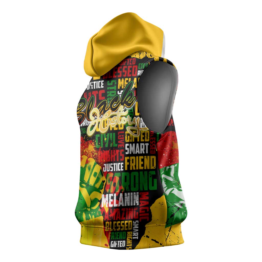 Black History Month Africa Sleeveless Hoodie Strength Love and Justice Typography - African Pride
