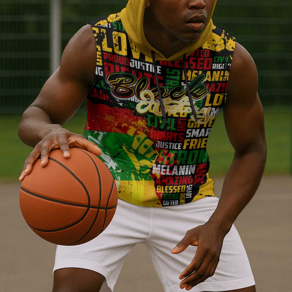 Black History Month Africa Sleeveless Hoodie Strength Love and Justice Typography - African Pride