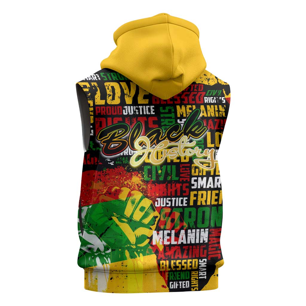 Black History Month Africa Sleeveless Zip Hoodie Strength Love and Justice Typography - African Pride