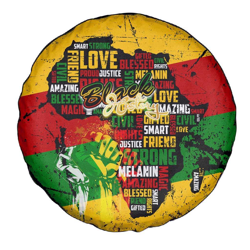 Black History Month Africa Spare Tire Cover Strength Love and Justice Typography
