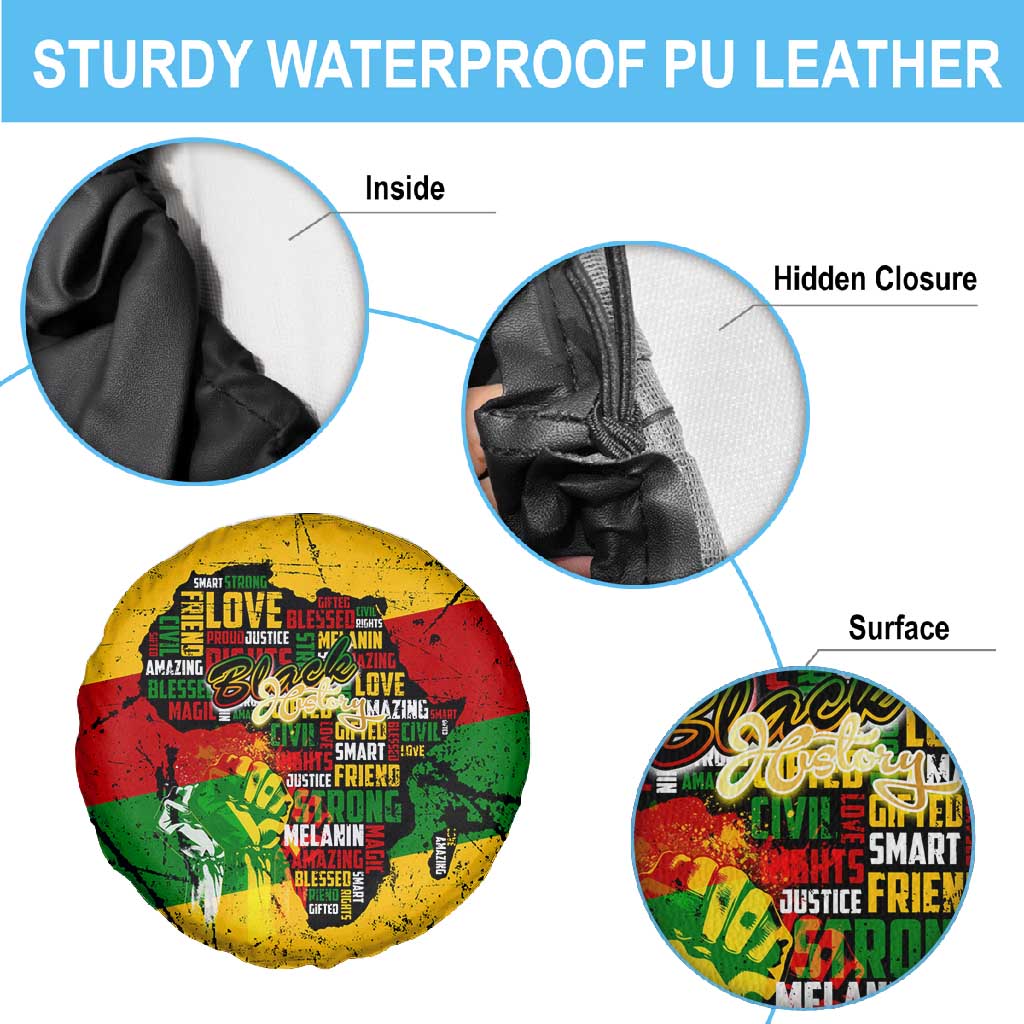 Black History Month Africa Spare Tire Cover Strength Love and Justice Typography