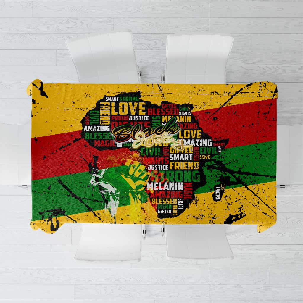 Black History Month Africa Tablecloth Strength Love and Justice Typography