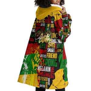 Black History Month Africa Wearable Blanket Hoodie Strength Love and Justice Typography