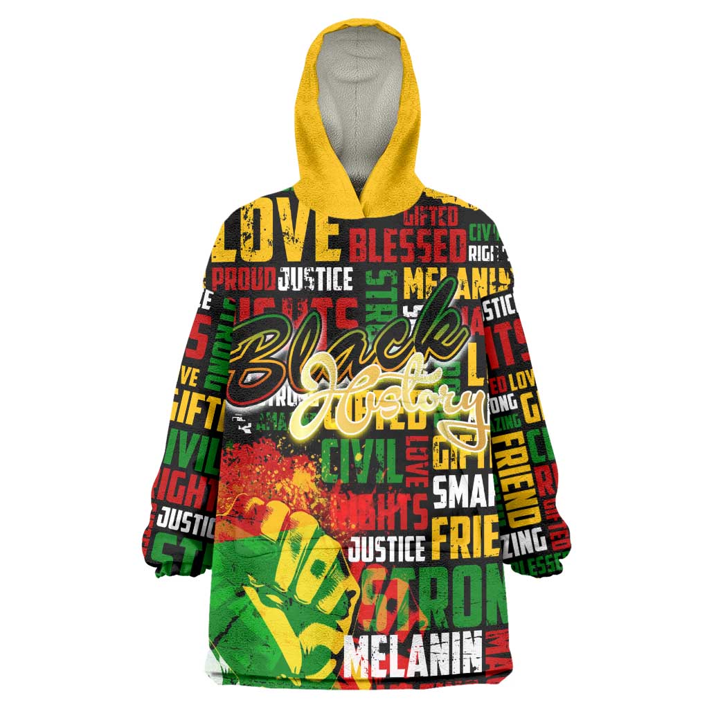 Black History Month Africa Wearable Blanket Hoodie Strength Love and Justice Typography
