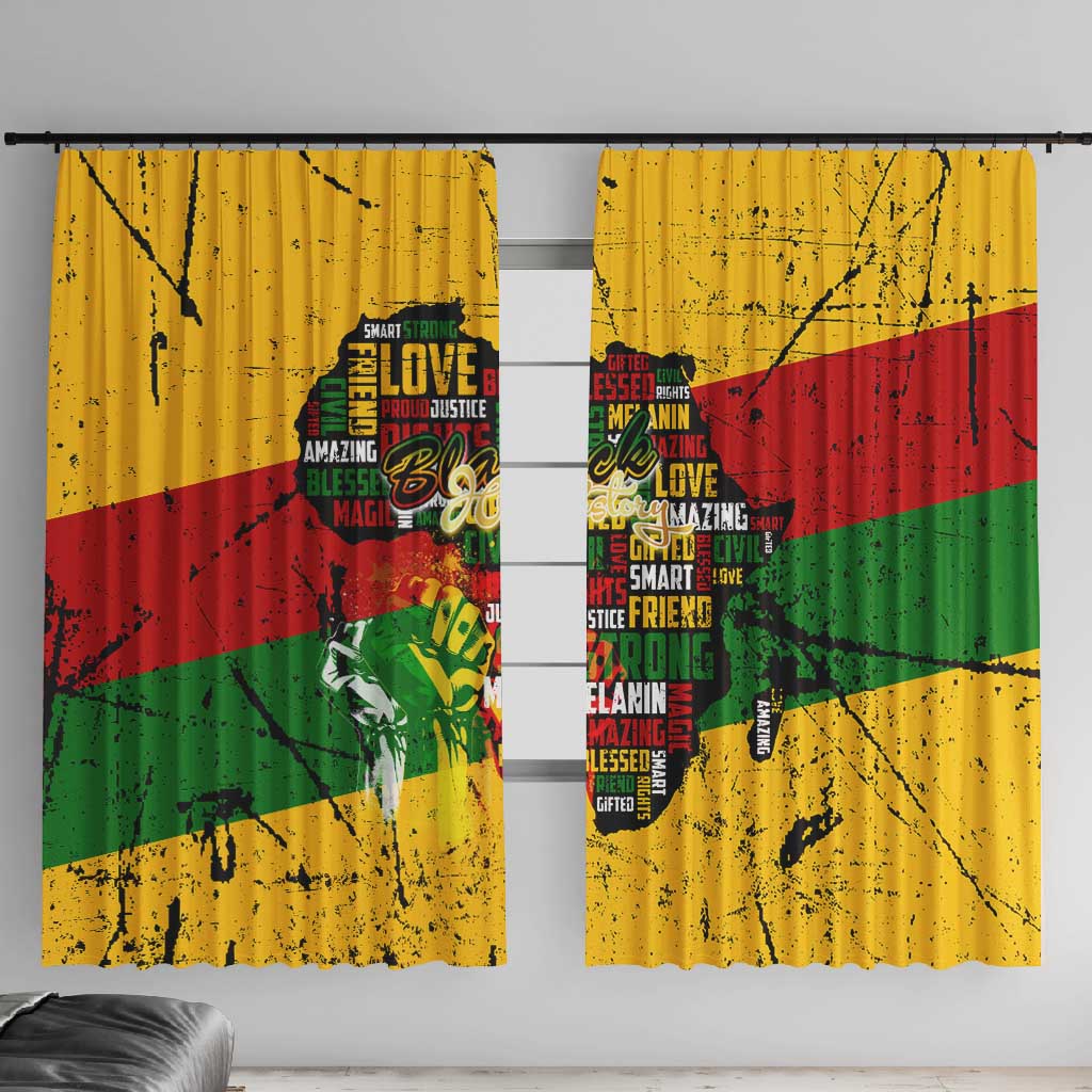 Black History Month Africa Window Curtain Strength Love and Justice Typography