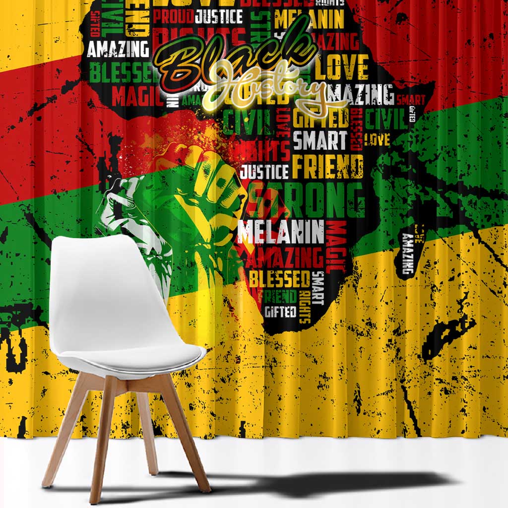 Black History Month Africa Window Curtain Strength Love and Justice Typography
