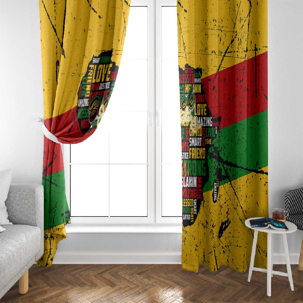 Black History Month Africa Window Curtain Strength Love and Justice Typography