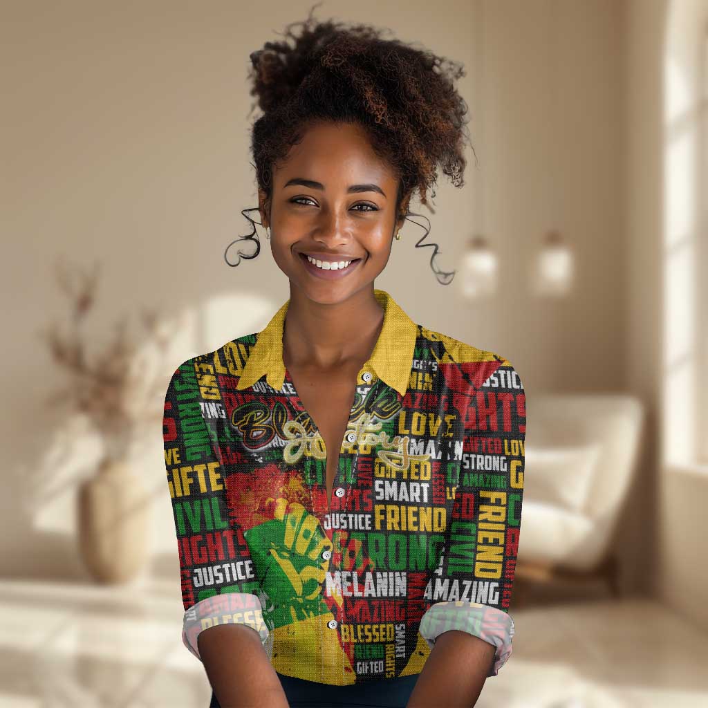 Black History Month Africa Women Casual Shirt Strength Love and Justice Typography