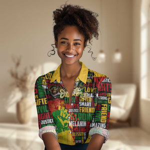 Black History Month Africa Women Casual Shirt Strength Love and Justice Typography