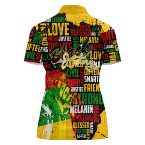 Black History Month Africa Women Polo Shirt Strength Love and Justice Typography