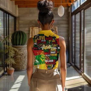 Black History Month Africa Women Sleeveless Polo Shirt Strength Love and Justice Typography