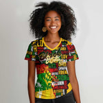Black History Month Africa Women V-Neck T-Shirt Strength Love and Justice Typography
