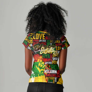 Black History Month Africa Women V-Neck T-Shirt Strength Love and Justice Typography