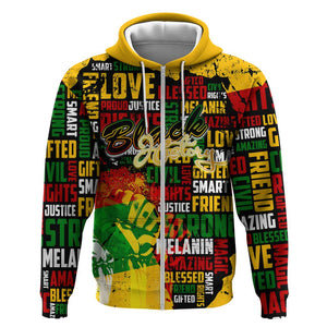 Black History Month Africa Zip Hoodie Strength Love and Justice Typography