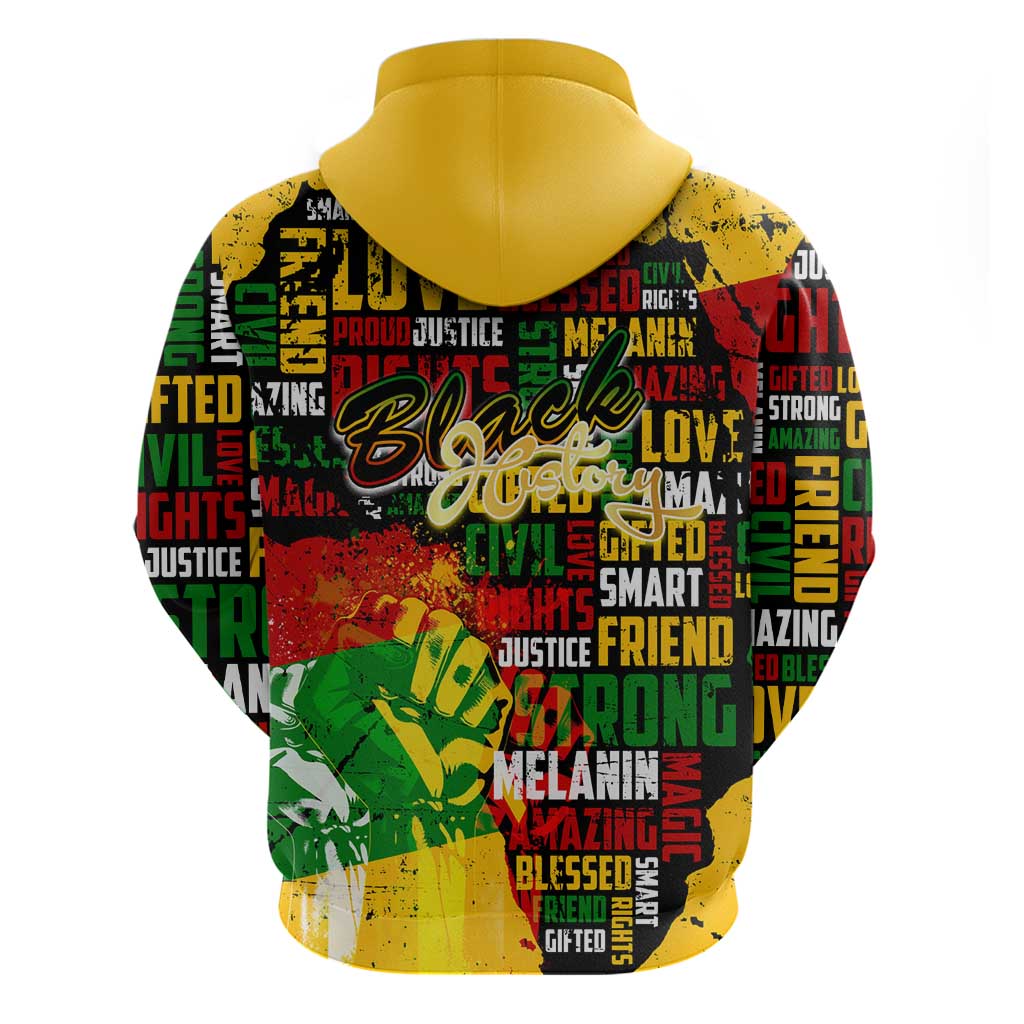Black History Month Africa Zip Hoodie Strength Love and Justice Typography