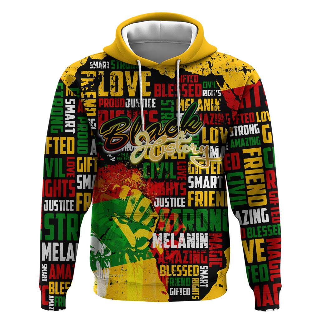 Black History Month Africa Zip Hoodie Strength Love and Justice Typography