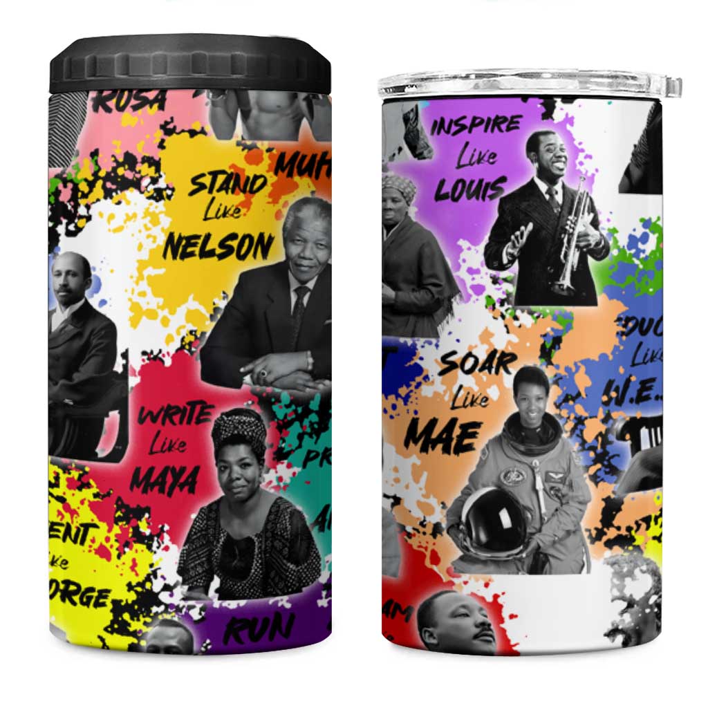 Black History Month African American 4 in 1 Can Cooler Tumbler Paint Splashes