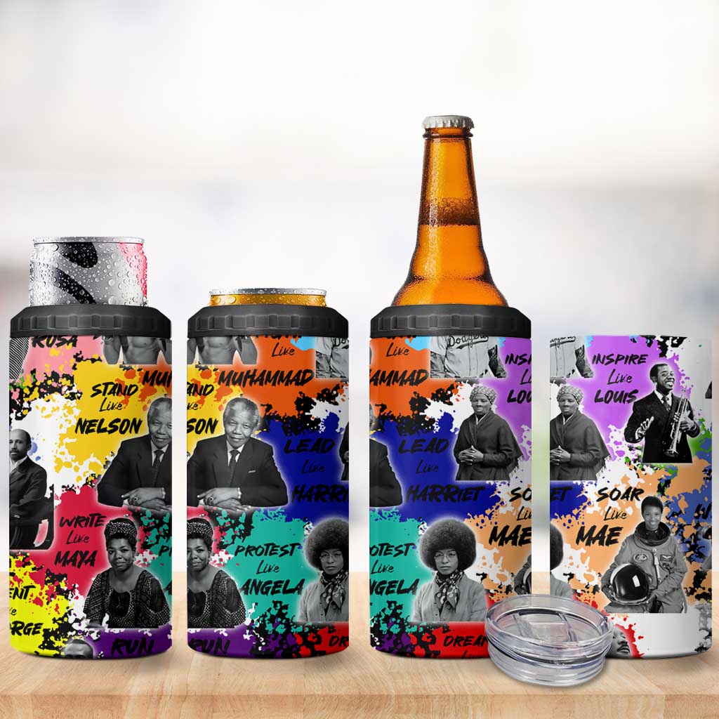 Black History Month African American 4 in 1 Can Cooler Tumbler Paint Splashes