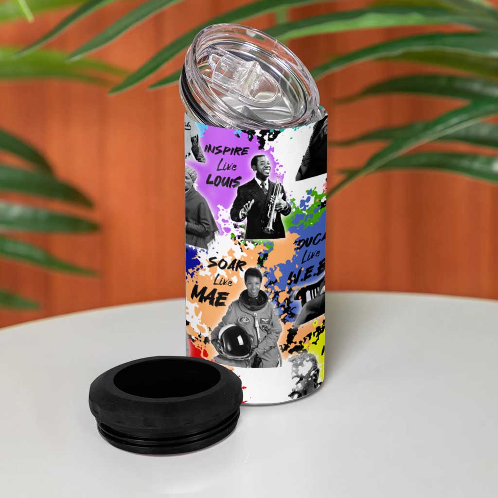 Black History Month African American 4 in 1 Can Cooler Tumbler Paint Splashes