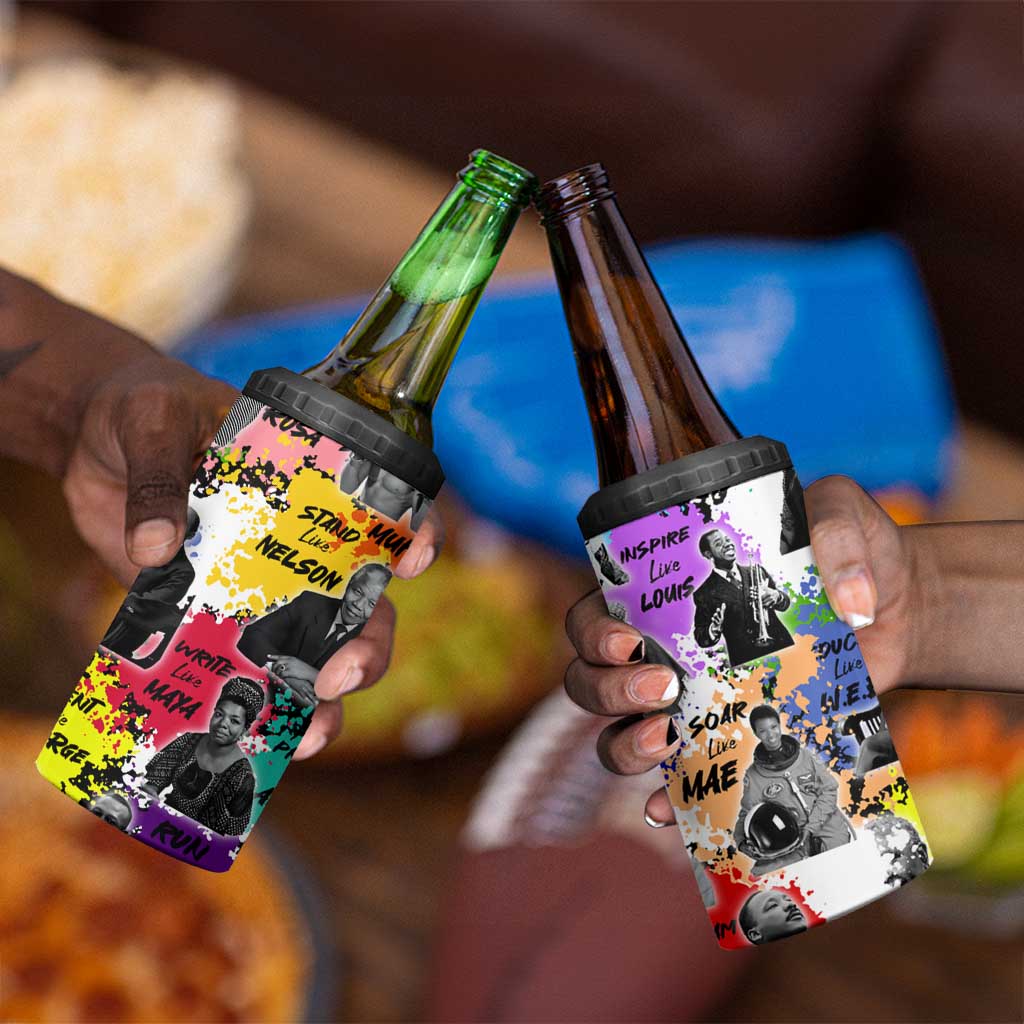 Black History Month African American 4 in 1 Can Cooler Tumbler Paint Splashes
