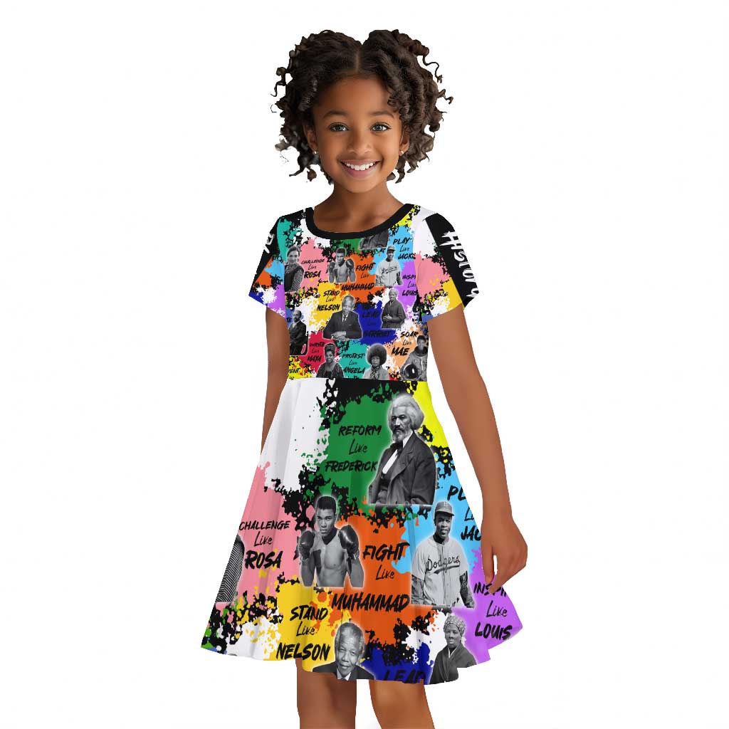 Black History Month African American Kid Short Sleeve Dress Paint Splashes