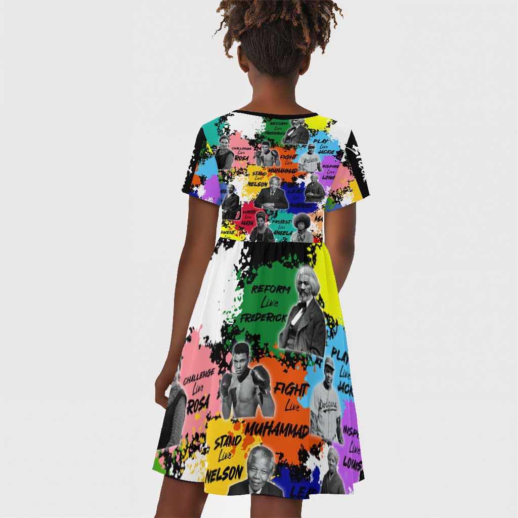 Black History Month African American Kid Short Sleeve Dress Paint Splashes