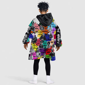 Black History Month African American Kid Wearable Blanket Hoodie Paint Splashes