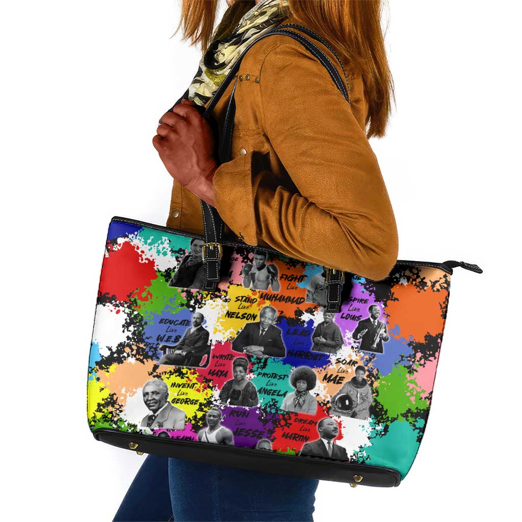 Black History Month African American Leather Tote Bag Paint Splashes