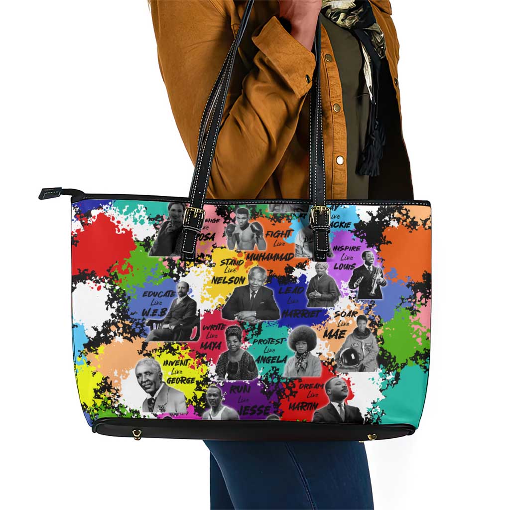 Black History Month African American Leather Tote Bag Paint Splashes