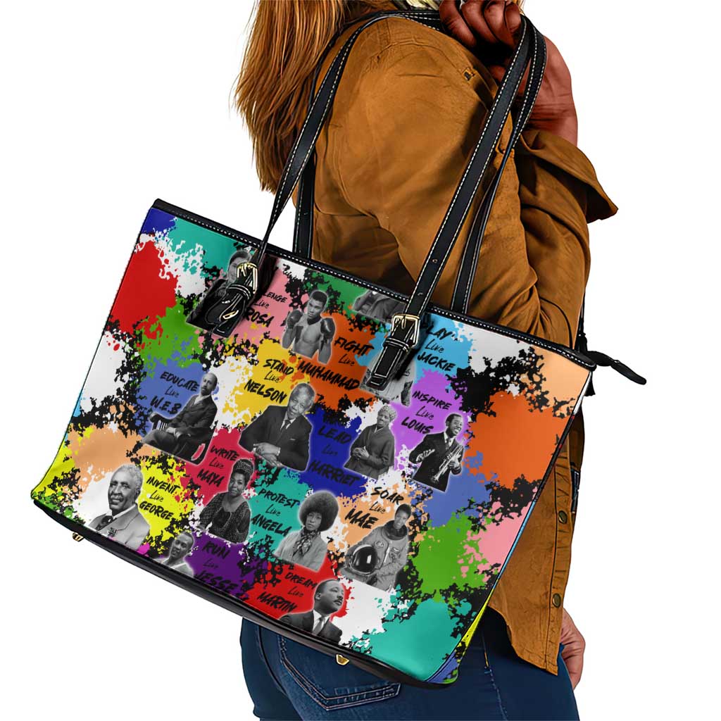 Black History Month African American Leather Tote Bag Paint Splashes