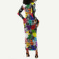 Black History Month African American Long Sleeve Bodycon Dress Paint Splashes DT02