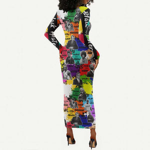 Black History Month African American Long Sleeve Bodycon Dress Paint Splashes DT02