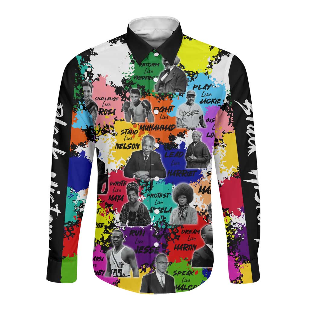 Black History Month African American Long Sleeve Button Shirt Paint Splashes
