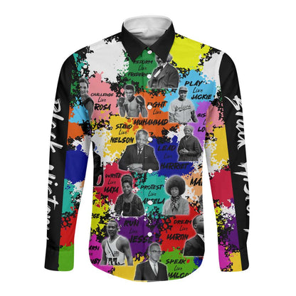Black History Month African American Long Sleeve Button Shirt Paint Splashes