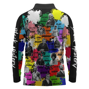 Black History Month African American Long Sleeve Polo Shirt Paint Splashes