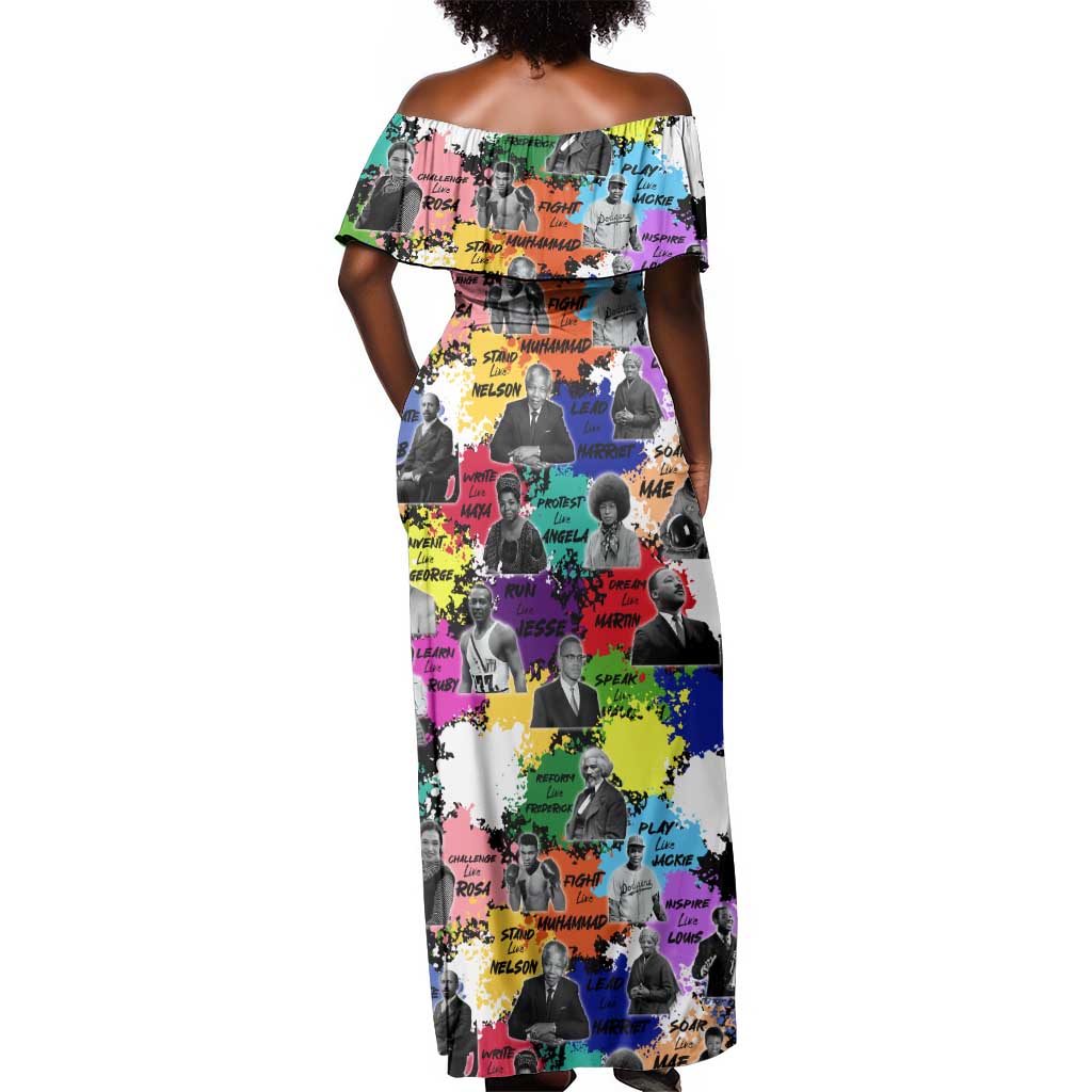 Black History Month African American Off Shoulder Maxi Dress Paint Splashes