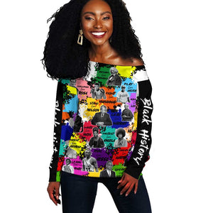 Black History Month African American Off Shoulder Sweater Paint Splashes