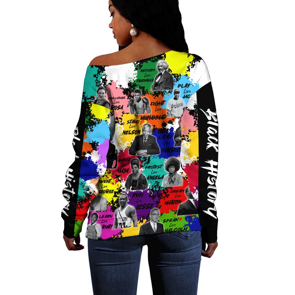 Black History Month African American Off Shoulder Sweater Paint Splashes