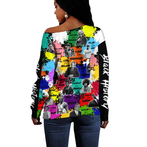 Black History Month African American Off Shoulder Sweater Paint Splashes
