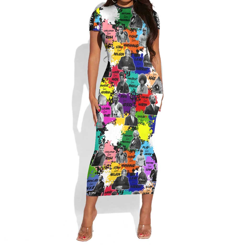 Black History Month African American Short Sleeve Bodycon Dress Paint Splashes DT02